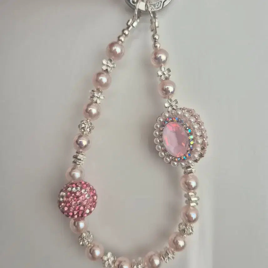 [BUNJANG] Pink Pearl Cubic Bead Keyring Bag Charm / 핑크 진주 큐빅 비즈 키링 핸드폰 가방걸이