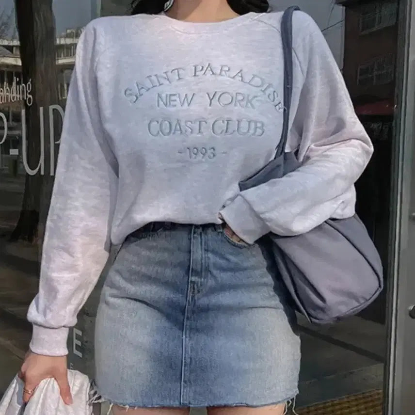 [BUNJANG] Lettering Embroidered Sweatshirt Back Melange / 레터링 자수 맨투맨 백멜란지