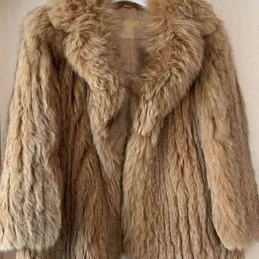 [BUNJANG] EMBA Real Fox Fur Beige Coat / EMBA 리얼 폭스 퍼 베이지