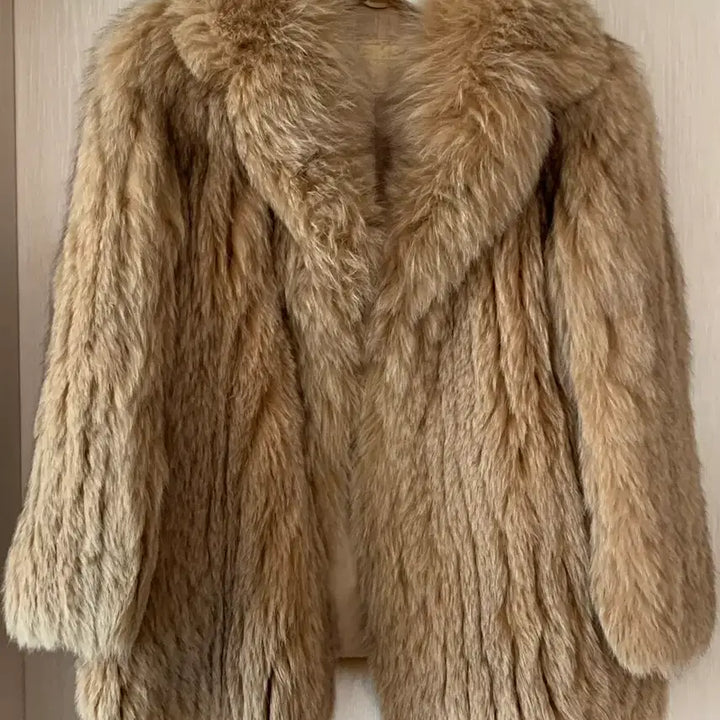 [BUNJANG] EMBA Real Fox Fur Beige Coat / EMBA 리얼 폭스 퍼 베이지
