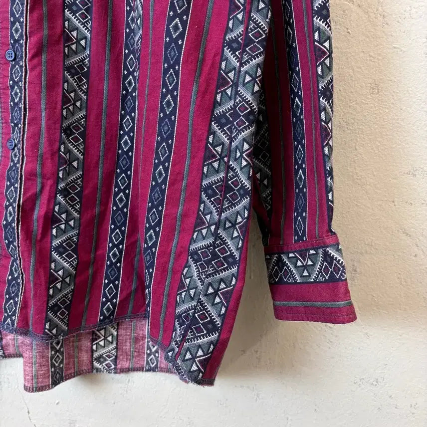 [BUNJANG] Wrangler 90s Vintage Pattern Pocket Shirt / [XL] 랭글러 90s 빈티지 논카라 패턴 포켓 셔츠