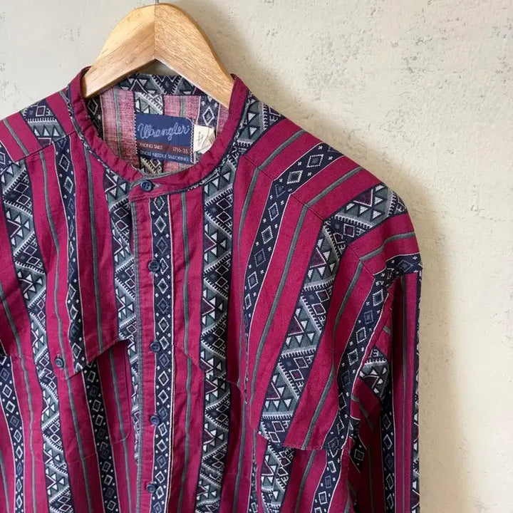 [BUNJANG] Wrangler 90s Vintage Pattern Pocket Shirt / [XL] 랭글러 90s 빈티지 논카라 패턴 포켓 셔츠
