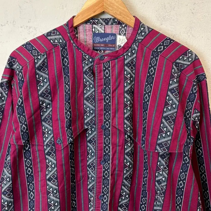 [BUNJANG] Wrangler 90s Vintage Pattern Pocket Shirt / [XL] 랭글러 90s 빈티지 논카라 패턴 포켓 셔츠