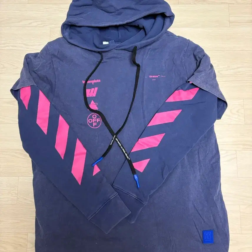 [BUNJANG] Off-White Layered Hoodie T-shirt / 오프화이트 반팔레이어드 후드