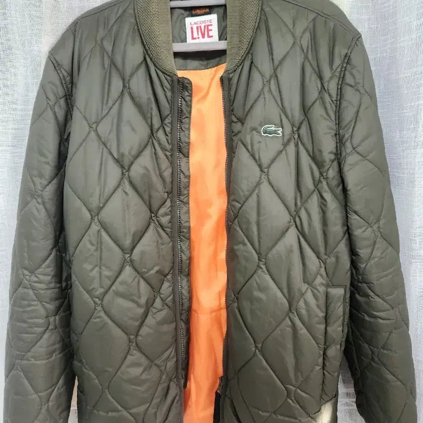 [BUNJANG] Lacoste Live Quilted Bomber Jacket Khaki / 라코스테 라이브 퀼팅 봄버 자켓 카키