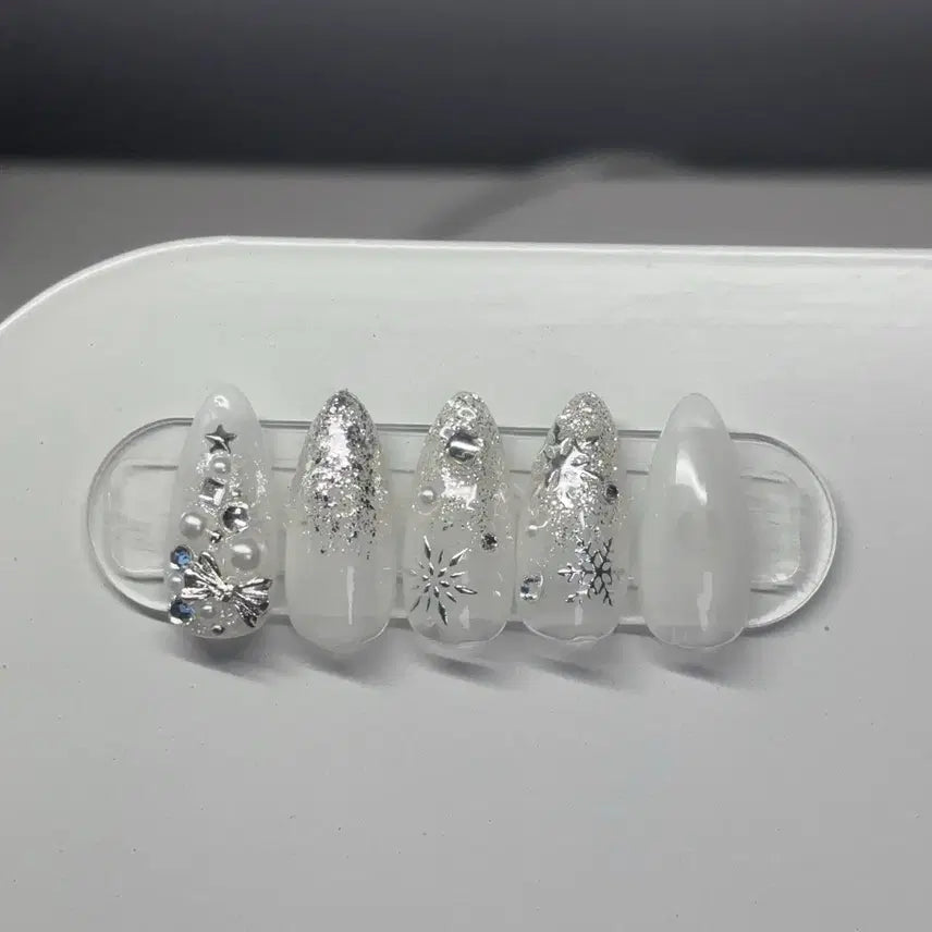 [BUNJANG] Handmade Glitter Nail Tips / 화이트 트리 글리터 수제네일팁