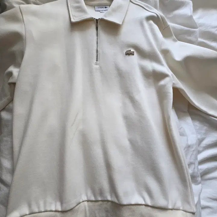 [BUNJANG] Lacoste Half-Zip Sweatshirt Cream / 라코스테 카라 하프집업 스웻 크림(새상품급)