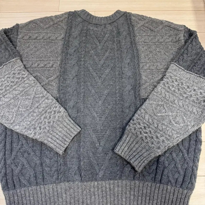 [BUNJANG] Softhyphen Patchwork Crew Neck Knit Gray / Softhyphen 패치워크 크루넥 니트 그레이