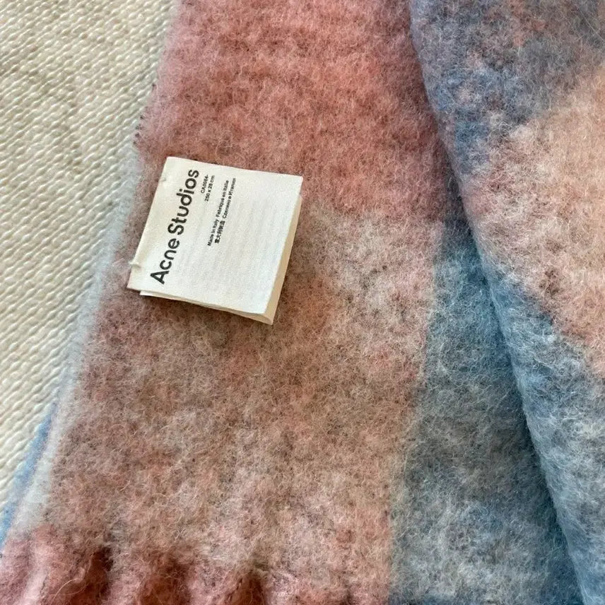 [BUNJANG] Acne Studios Check Mohair Scarf / 아크네 스튜디오 체크 머플러 핑크 블루 모헤어