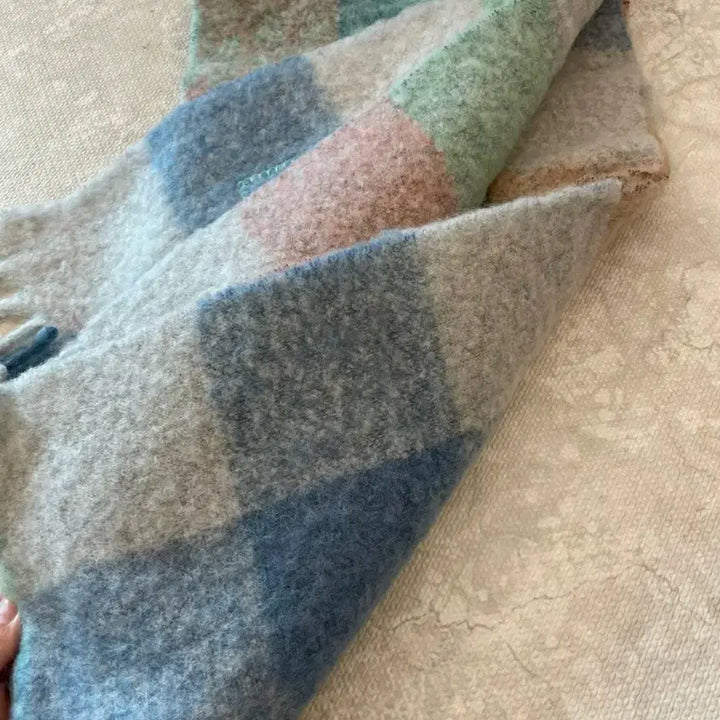 [BUNJANG] Acne Studios Check Mohair Scarf / 아크네 스튜디오 체크 머플러 핑크 블루 모헤어