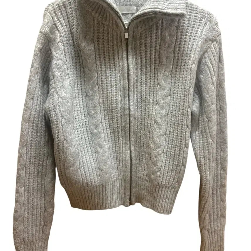 [BUNJANG] Plain Twist Zip-up Knit Cardigan (Light Gray) / 플랙 트위스트 집업 니트 가디건(라이트그레이)