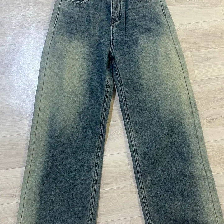 [BUNJANG] Emerald Washed Wide Denim Pants / 청량 에메랄드 워싱 와이드 데님 팬츠