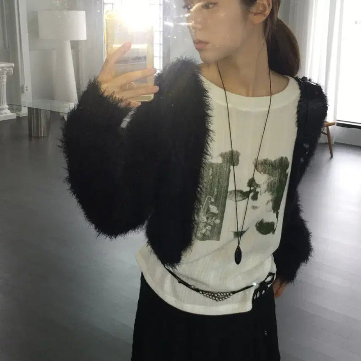 [BUNJANG] NBYK Aurora Fur Cardigan (Black) / 노비야카 Aurora fur cardigan (블랙)