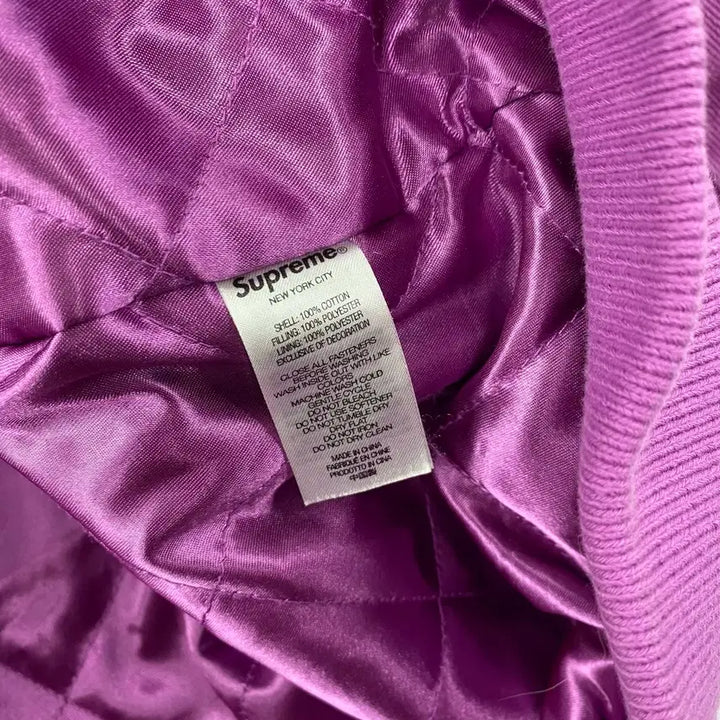 [BUNJANG] Supreme x Skittles x Mitchell & Ness Varsity Jacket / 슈프림 X 스키틀즈 X 미첼앤네스 퍼플 바시티 자켓 (105)