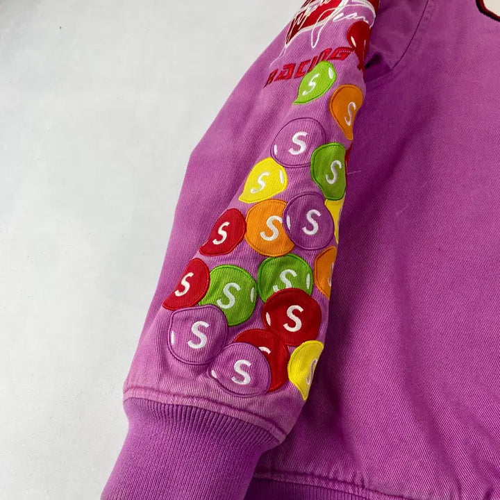 [BUNJANG] Supreme x Skittles x Mitchell & Ness Varsity Jacket / 슈프림 X 스키틀즈 X 미첼앤네스 퍼플 바시티 자켓 (105)