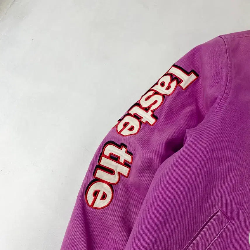 [BUNJANG] Supreme x Skittles x Mitchell & Ness Varsity Jacket / 슈프림 X 스키틀즈 X 미첼앤네스 퍼플 바시티 자켓 (105)