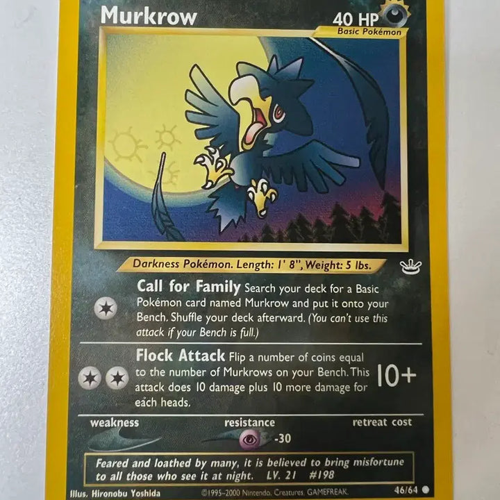 [BUNJANG] Pokemon Murkrow English Version Trading Card / (희귀 영문판) 포켓몬, 포켓몬스터 초기 니로우 카드