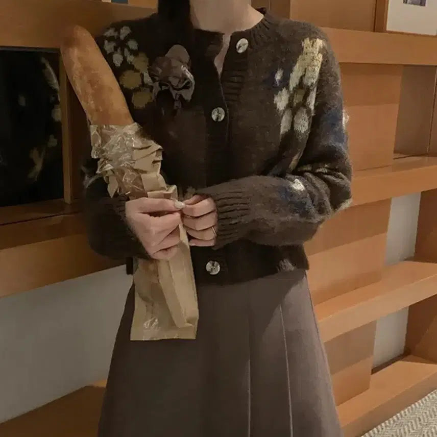 [BUNJANG] Floral Pattern Knit Cardigan / 플라워 패턴 니트 가디건