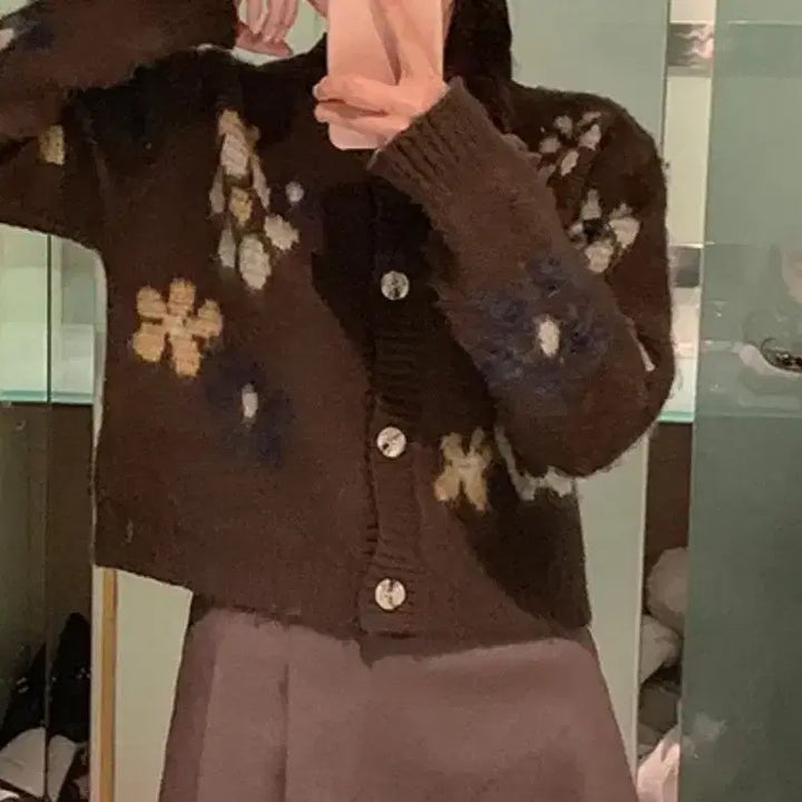 [BUNJANG] Floral Pattern Knit Cardigan / 플라워 패턴 니트 가디건