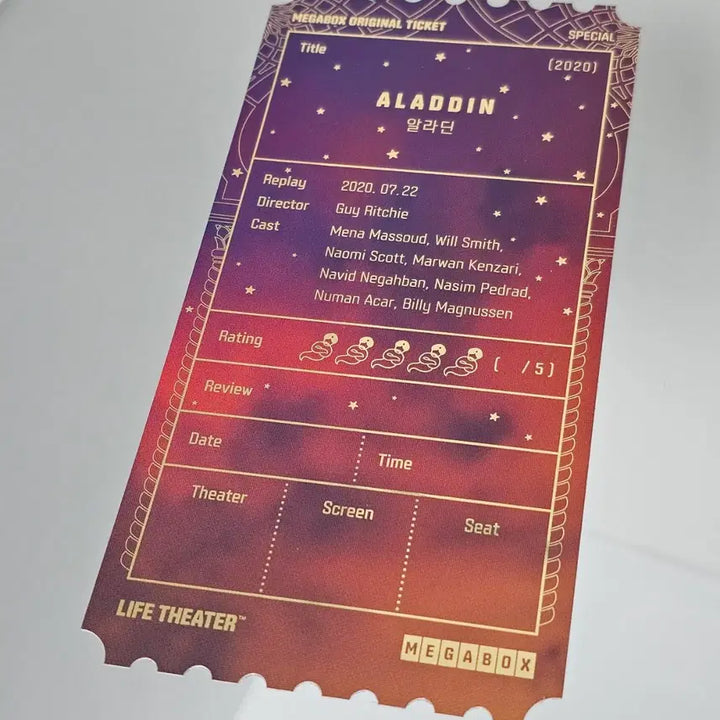 [BUNJANG] Aladdin (Dolby) Original Ticket / 메가박스 알라딘(Dolby) 오리지널 티켓 팝니다