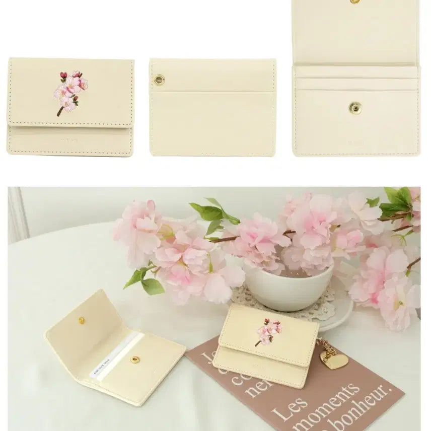 [BUNJANG] D-Lab April Cherry Blossom Birth Flower Embroidery Pocket Flip Card Wallet Money Clip / 디랩 탄생화 자수 포켓플립 4월 벚꽃 여성 카드지갑 머니클립