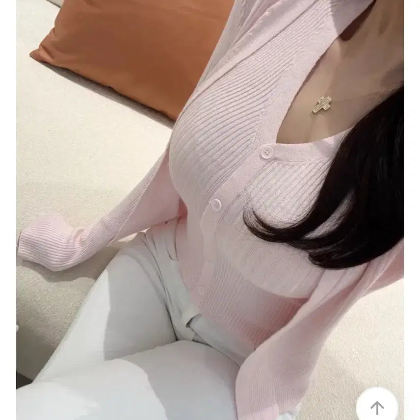 [BUNJANG] Pink Pearl Two-Piece Set / 펄 나시 가디건 투피스 세트 핑크 (새상품)