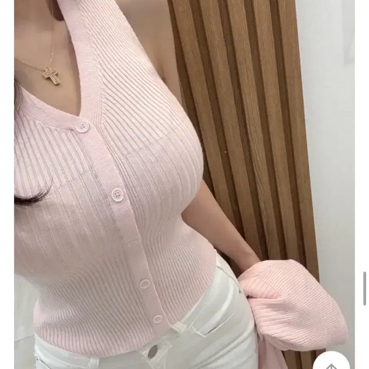 [BUNJANG] Pink Pearl Two-Piece Set / 펄 나시 가디건 투피스 세트 핑크 (새상품)