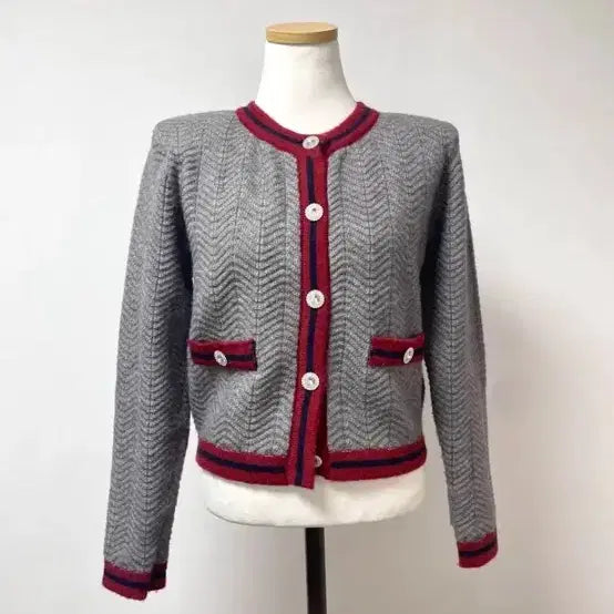 [BUNJANG] Herringbone Pattern Gray Knit Cardigan / 헤링본 패턴 그레이 니트 가디건