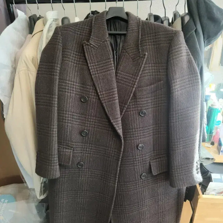 [BUNJANG] Mngu Double Breasted Coat Check L / mngu 더블 브레스트 코트 체크 L
