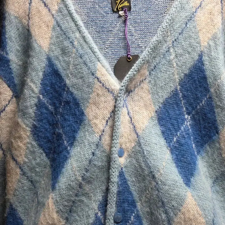 [BUNJANG] Needles Argyle Mohair Cardigan Blue XL / 니들스 모헤어 가디건 아가일 블루 xl 새상품