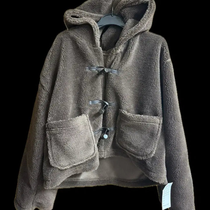 [BUNJANG] Unbranded Brown Poodle Hooded Duffle Coat / 브라운 뽀글이 후드 떡볶이 코트