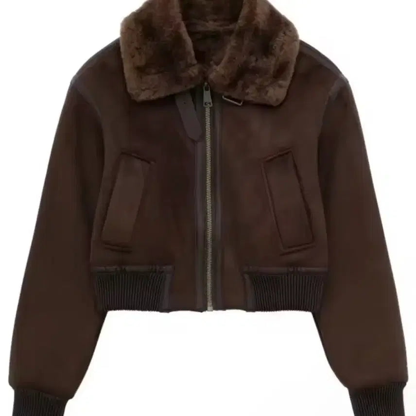 [BUNJANG] Brown Crop Faux Mouton Jacket (S) / 브라운 크롭 무스탕 s