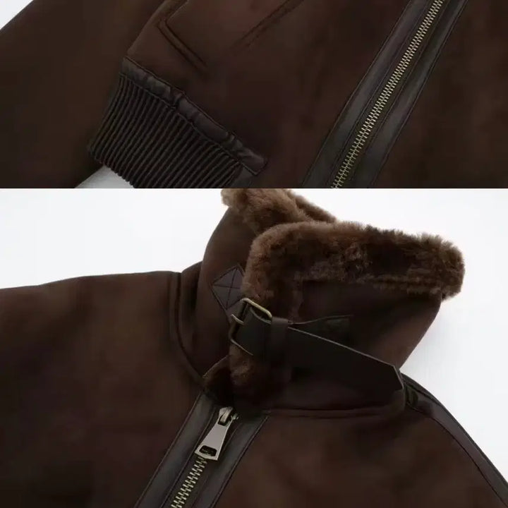 [BUNJANG] Brown Crop Faux Mouton Jacket (S) / 브라운 크롭 무스탕 s