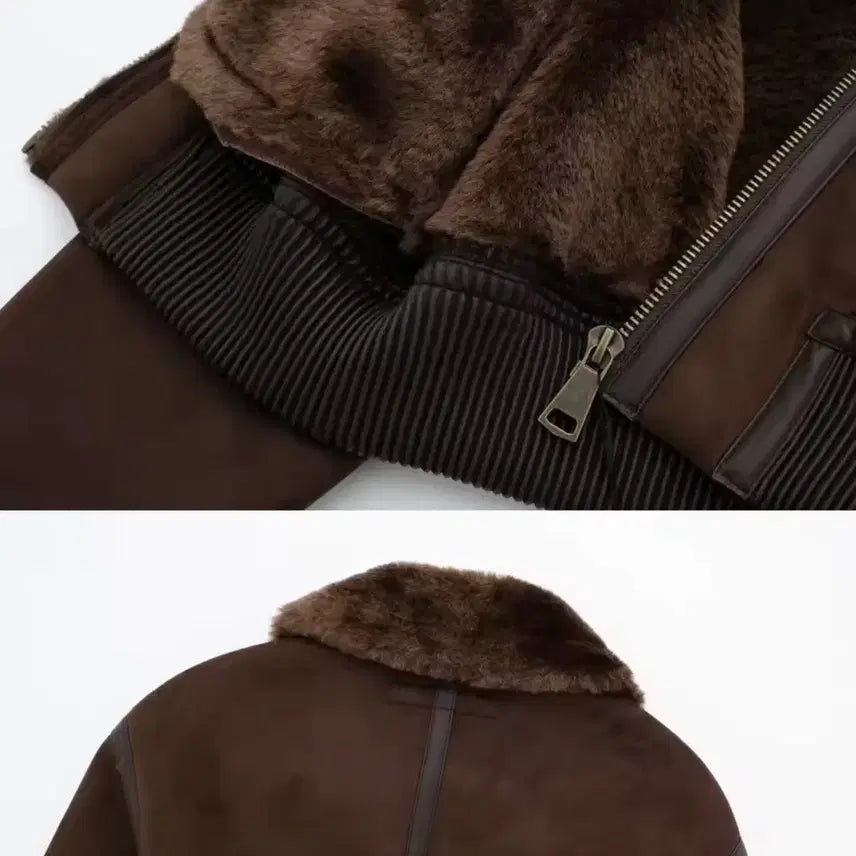 [BUNJANG] Brown Crop Faux Mouton Jacket (S) / 브라운 크롭 무스탕 s