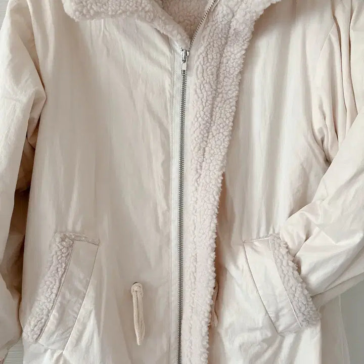 [BUNJANG] Stylenanda High Neck Dumble Long Parka (Cream) / 스타일난다 하이넥카라 덤블 롱파카 (크림컬러) 뽀글이롱코트