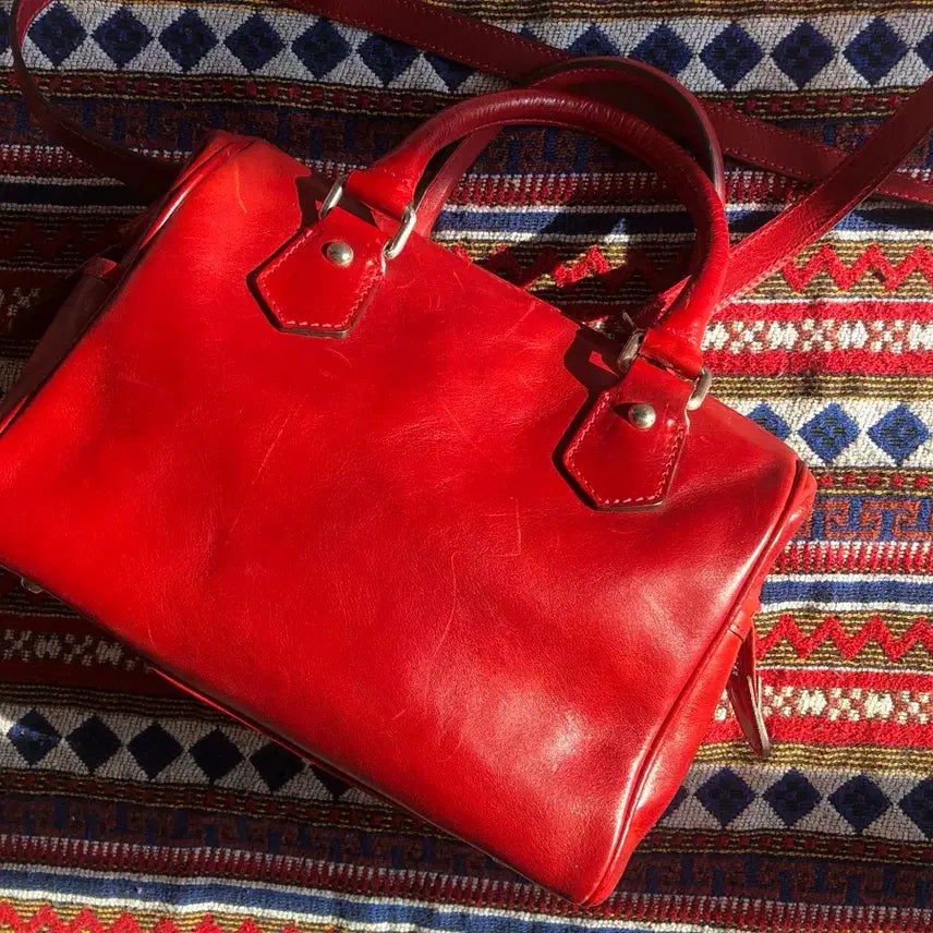 [BUNJANG] Vintage Italian Red Mini Boston Bag / 빈티지 이탈리아 레드 미니 보스턴백