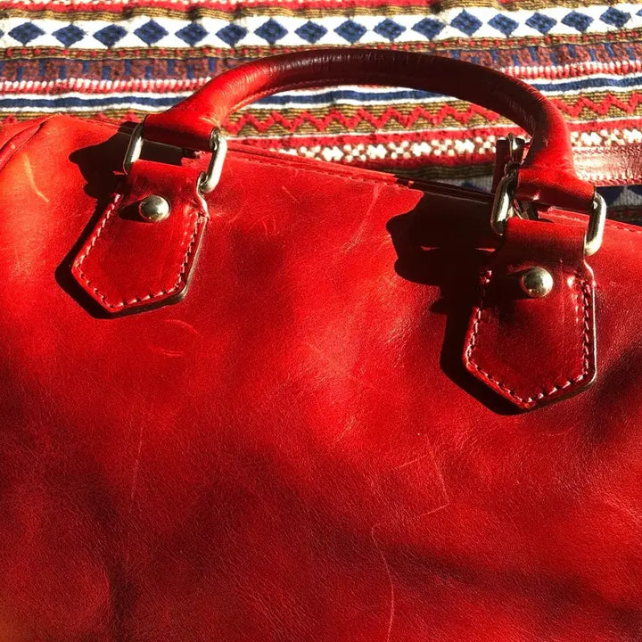 [BUNJANG] Vintage Italian Red Mini Boston Bag / 빈티지 이탈리아 레드 미니 보스턴백