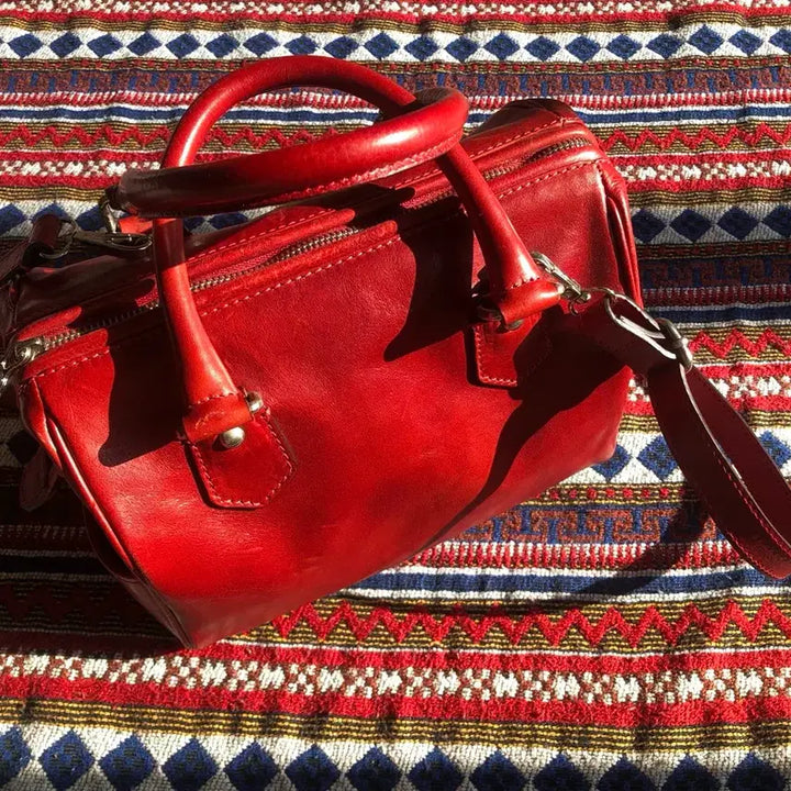 [BUNJANG] Vintage Italian Red Mini Boston Bag / 빈티지 이탈리아 레드 미니 보스턴백