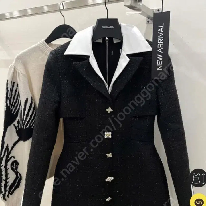 [BUNJANG] Chicks Label Black Tweed Mini Dress / 칙스라벨 카라배색 블랙 트위드 원피스