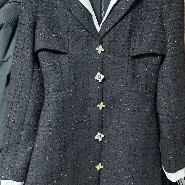 [BUNJANG] Chicks Label Black Tweed Mini Dress / 칙스라벨 카라배색 블랙 트위드 원피스