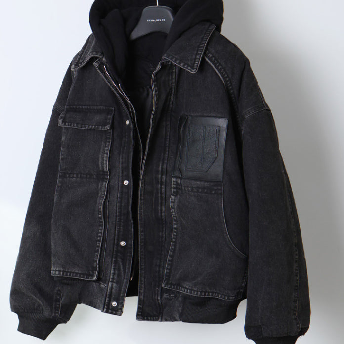 [BUNJANG] Junji Leather Pocket Denim Jacket / 주카스페이스에서 만든 준지맛 가죽포켓 데님 자켓 점퍼 팝니다(*탈부착O)