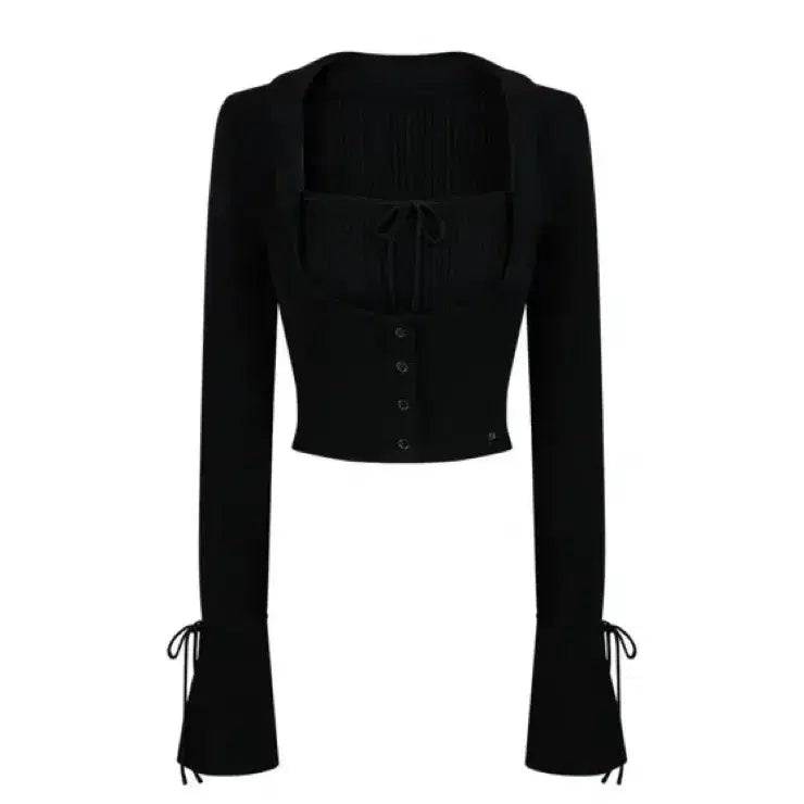 [BUNJANG] La Belle Blanc Shawl Collar Ribbon Knit Top / 라벨르블랑 숄카라 리본니트 블랙 새상품 택0