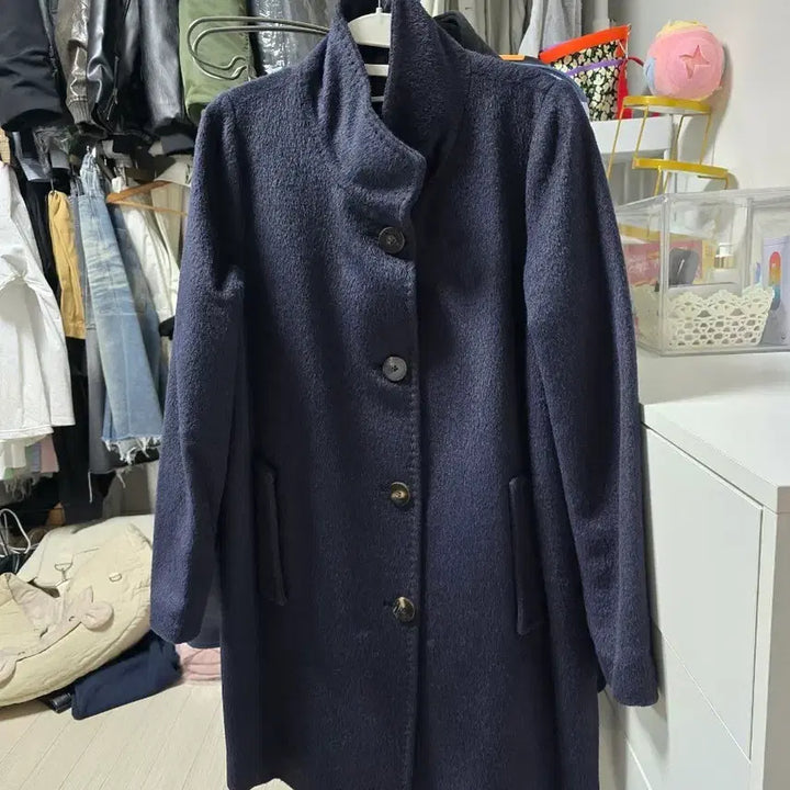 [BUNJANG] JIGOTT Navy Baby Llama Wool Coat / JIGOTT 네이비 색상 베이비라마 여성 코트