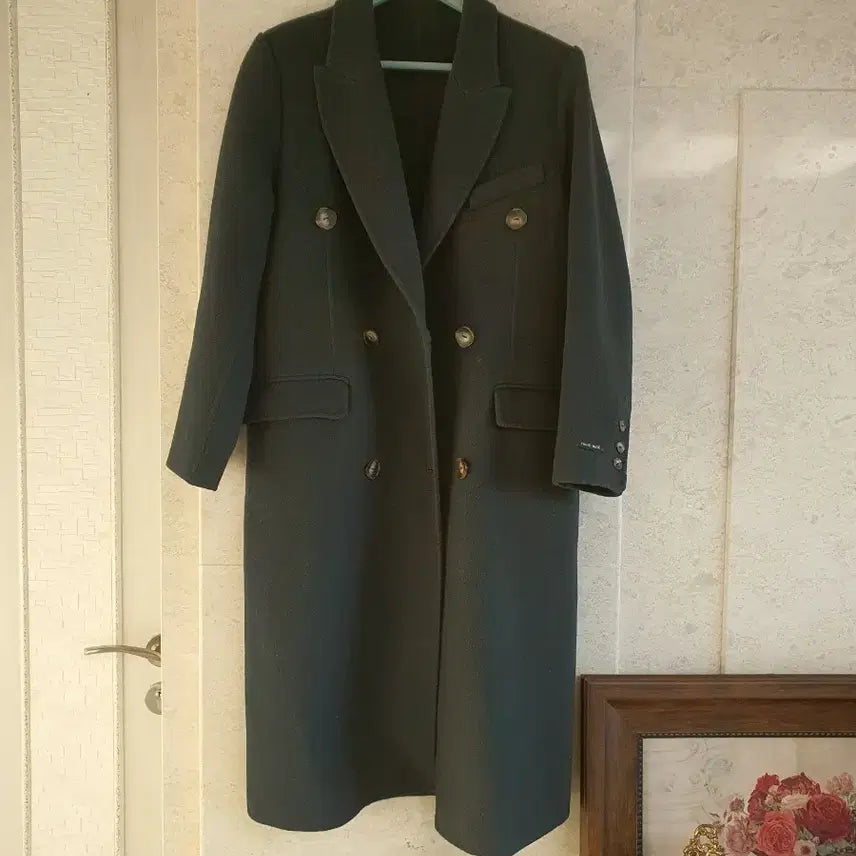 [BUNJANG] Handmade Dark Green Double Button Long Coat Women's / 핸드메이드다크 그린 더블 버튼 롱 코트 여성