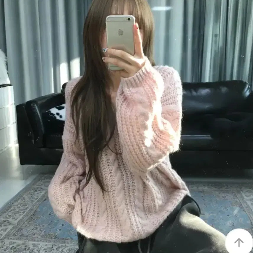 [BUNJANG] Vintage Cable Knit V-Neck Sweater Pink / 빈티지 꽈베기 브이넥 니트 핑크
