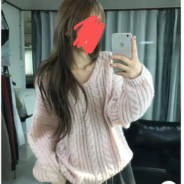 [BUNJANG] Vintage Cable Knit V-Neck Sweater Pink / 빈티지 꽈베기 브이넥 니트 핑크