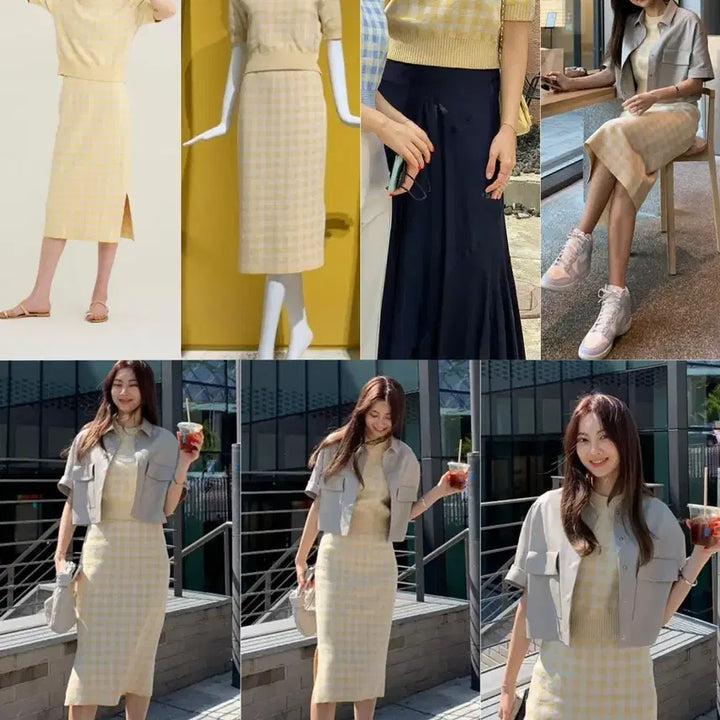 [BUNJANG] R2W Ralla Checkknit Set - Yellow / R2W 레디투웨어 니트셋업 - 옐로우 Ralla checkknit set