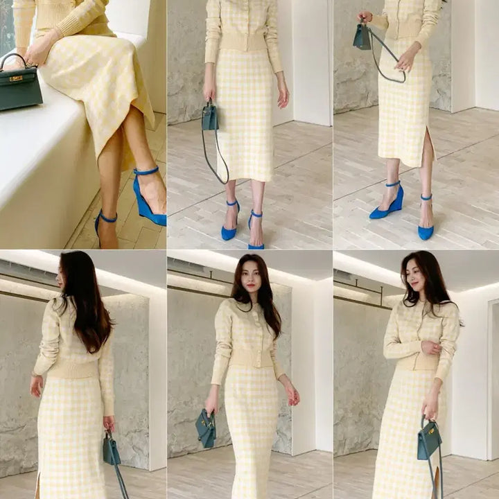 [BUNJANG] R2W Ralla Checkknit Set - Yellow / R2W 레디투웨어 니트셋업 - 옐로우 Ralla checkknit set