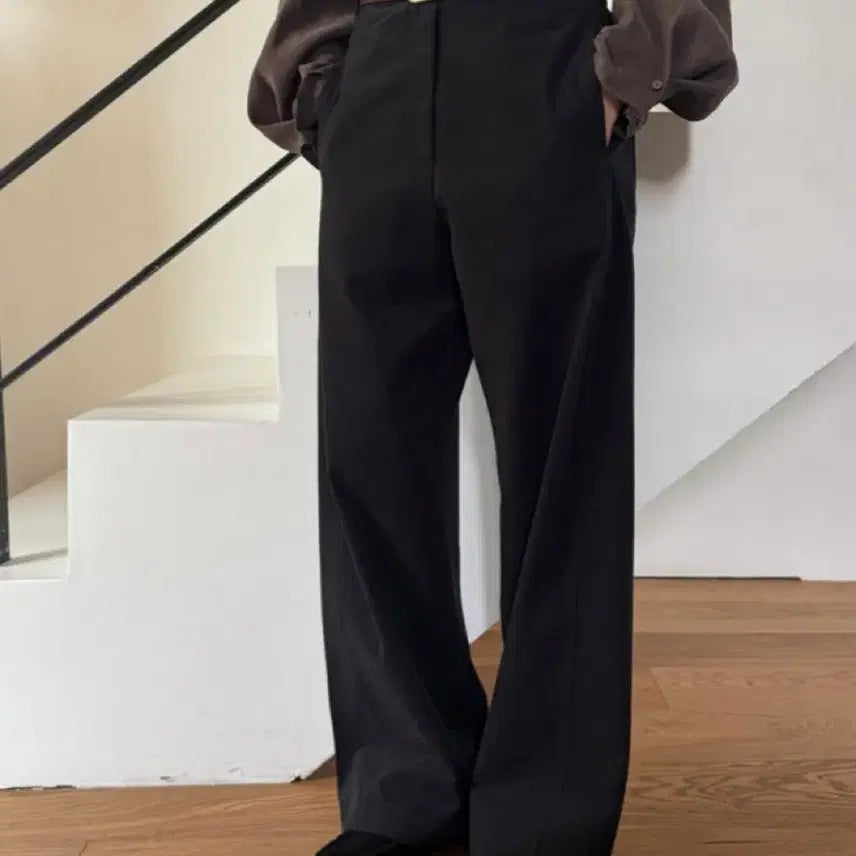 [BUNJANG] Something Else Peach Brushed Wide Cotton Pants (Black) / 썸띵엘스 피치기모 와이드 코튼 팬츠(블랙)