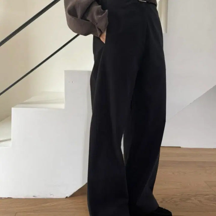 [BUNJANG] Something Else Peach Brushed Wide Cotton Pants (Black) / 썸띵엘스 피치기모 와이드 코튼 팬츠(블랙)